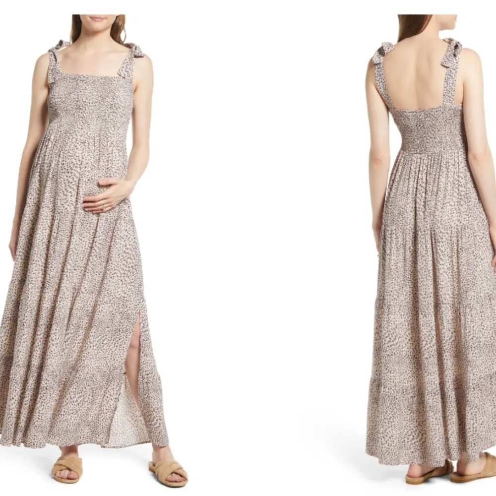 Shoulder Tie Maternity Maxi Dress - Small